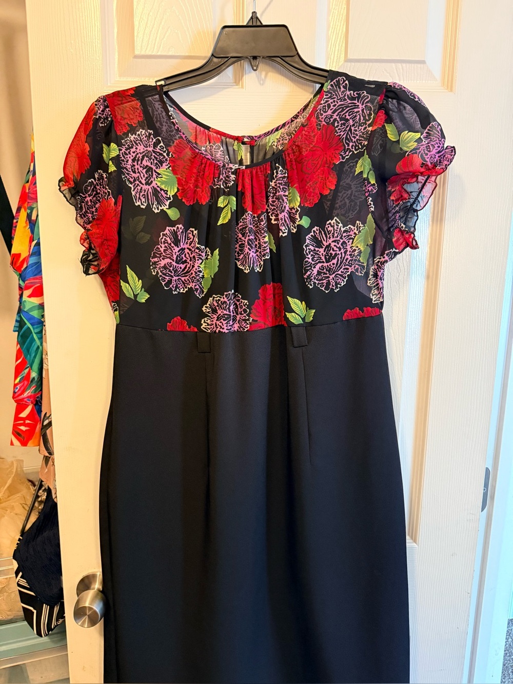 Voir Voir Black Dress with Red & Pink Floral Bodice